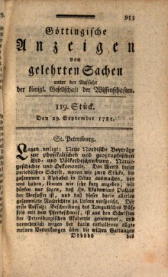 Göttingische Anzeigen von gelehrten Sachen (Göttingische Zeitungen von gelehrten Sachen) Samstag 29. September 1781