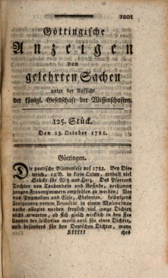 Göttingische Anzeigen von gelehrten Sachen (Göttingische Zeitungen von gelehrten Sachen) Samstag 13. Oktober 1781