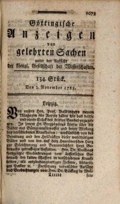 Göttingische Anzeigen von gelehrten Sachen (Göttingische Zeitungen von gelehrten Sachen) Samstag 3. November 1781