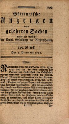 Göttingische Anzeigen von gelehrten Sachen (Göttingische Zeitungen von gelehrten Sachen) Samstag 8. Dezember 1781