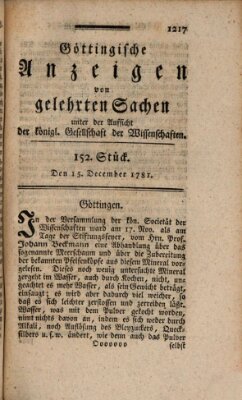 Göttingische Anzeigen von gelehrten Sachen (Göttingische Zeitungen von gelehrten Sachen) Samstag 15. Dezember 1781