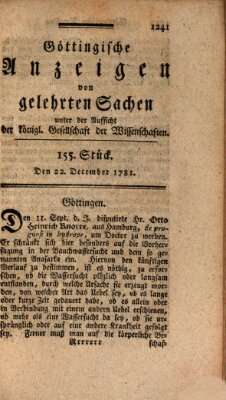 Göttingische Anzeigen von gelehrten Sachen (Göttingische Zeitungen von gelehrten Sachen) Samstag 22. Dezember 1781