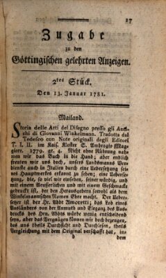 Göttingische Anzeigen von gelehrten Sachen. Zugabe (Göttingische Zeitungen von gelehrten Sachen) Samstag 13. Januar 1781