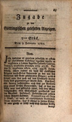 Göttingische Anzeigen von gelehrten Sachen. Zugabe (Göttingische Zeitungen von gelehrten Sachen) Samstag 3. Februar 1781