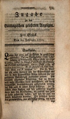 Göttingische Anzeigen von gelehrten Sachen. Zugabe (Göttingische Zeitungen von gelehrten Sachen) Samstag 24. Februar 1781