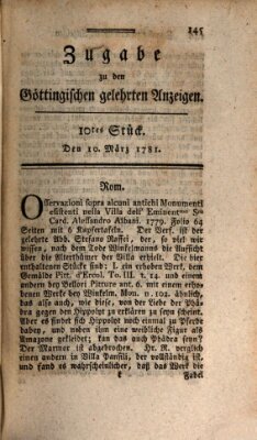 Göttingische Anzeigen von gelehrten Sachen. Zugabe (Göttingische Zeitungen von gelehrten Sachen) Samstag 10. März 1781