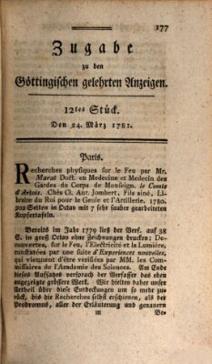 Göttingische Anzeigen von gelehrten Sachen. Zugabe (Göttingische Zeitungen von gelehrten Sachen) Samstag 24. März 1781