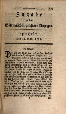 Göttingische Anzeigen von gelehrten Sachen. Zugabe (Göttingische Zeitungen von gelehrten Sachen) Samstag 31. März 1781