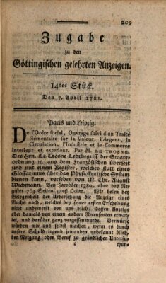 Göttingische Anzeigen von gelehrten Sachen. Zugabe (Göttingische Zeitungen von gelehrten Sachen) Samstag 7. April 1781