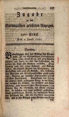 Göttingische Anzeigen von gelehrten Sachen. Zugabe (Göttingische Zeitungen von gelehrten Sachen) Samstag 2. Juni 1781