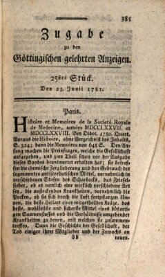 Göttingische Anzeigen von gelehrten Sachen. Zugabe (Göttingische Zeitungen von gelehrten Sachen) Samstag 23. Juni 1781