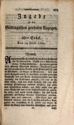 Göttingische Anzeigen von gelehrten Sachen. Zugabe (Göttingische Zeitungen von gelehrten Sachen) Samstag 14. Juli 1781