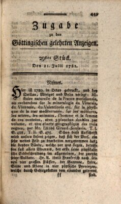 Göttingische Anzeigen von gelehrten Sachen. Zugabe (Göttingische Zeitungen von gelehrten Sachen) Samstag 21. Juli 1781