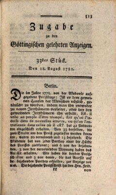 Göttingische Anzeigen von gelehrten Sachen. Zugabe (Göttingische Zeitungen von gelehrten Sachen) Samstag 18. August 1781