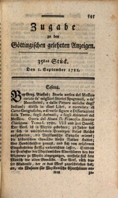 Göttingische Anzeigen von gelehrten Sachen. Zugabe (Göttingische Zeitungen von gelehrten Sachen) Samstag 1. September 1781