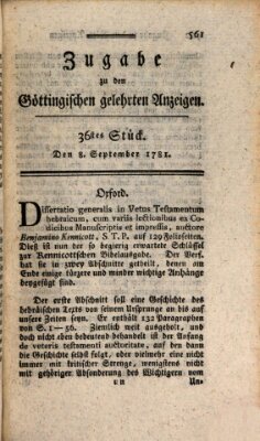 Göttingische Anzeigen von gelehrten Sachen. Zugabe (Göttingische Zeitungen von gelehrten Sachen) Samstag 8. September 1781