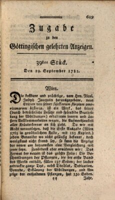 Göttingische Anzeigen von gelehrten Sachen. Zugabe (Göttingische Zeitungen von gelehrten Sachen) Samstag 29. September 1781