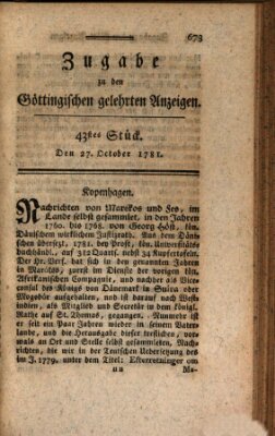 Göttingische Anzeigen von gelehrten Sachen. Zugabe (Göttingische Zeitungen von gelehrten Sachen) Samstag 27. Oktober 1781