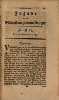 Göttingische Anzeigen von gelehrten Sachen. Zugabe (Göttingische Zeitungen von gelehrten Sachen) Samstag 17. November 1781