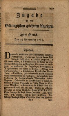 Göttingische Anzeigen von gelehrten Sachen. Zugabe (Göttingische Zeitungen von gelehrten Sachen) Samstag 24. November 1781