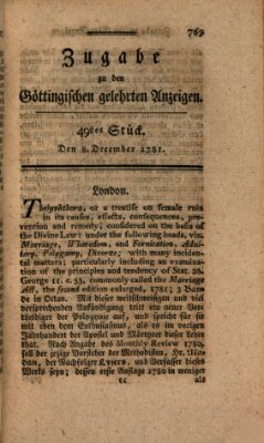 Göttingische Anzeigen von gelehrten Sachen. Zugabe (Göttingische Zeitungen von gelehrten Sachen) Samstag 8. Dezember 1781