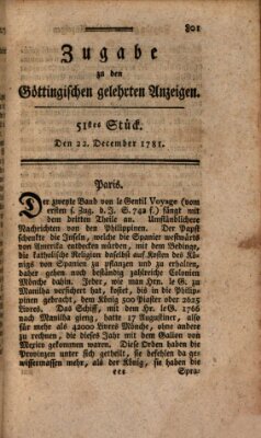 Göttingische Anzeigen von gelehrten Sachen. Zugabe (Göttingische Zeitungen von gelehrten Sachen) Samstag 22. Dezember 1781