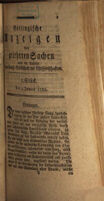 Göttingische Anzeigen von gelehrten Sachen (Göttingische Zeitungen von gelehrten Sachen) Donnerstag 3. Januar 1782