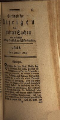 Göttingische Anzeigen von gelehrten Sachen (Göttingische Zeitungen von gelehrten Sachen) Samstag 12. Januar 1782