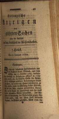 Göttingische Anzeigen von gelehrten Sachen (Göttingische Zeitungen von gelehrten Sachen) Donnerstag 17. Januar 1782