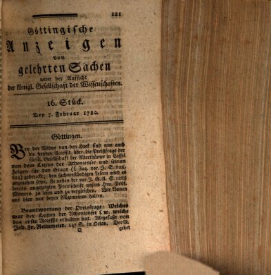 Göttingische Anzeigen von gelehrten Sachen (Göttingische Zeitungen von gelehrten Sachen) Donnerstag 7. Februar 1782