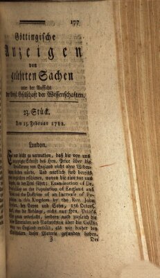 Göttingische Anzeigen von gelehrten Sachen (Göttingische Zeitungen von gelehrten Sachen) Samstag 23. Februar 1782