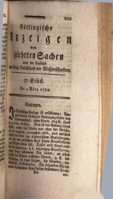 Göttingische Anzeigen von gelehrten Sachen (Göttingische Zeitungen von gelehrten Sachen) Montag 4. März 1782