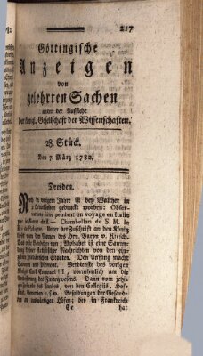 Göttingische Anzeigen von gelehrten Sachen (Göttingische Zeitungen von gelehrten Sachen) Donnerstag 7. März 1782