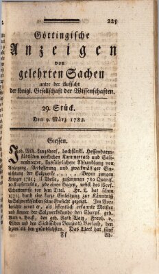 Göttingische Anzeigen von gelehrten Sachen (Göttingische Zeitungen von gelehrten Sachen) Samstag 9. März 1782