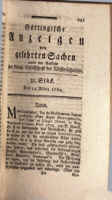 Göttingische Anzeigen von gelehrten Sachen (Göttingische Zeitungen von gelehrten Sachen) Donnerstag 14. März 1782