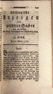 Göttingische Anzeigen von gelehrten Sachen (Göttingische Zeitungen von gelehrten Sachen) Samstag 16. März 1782