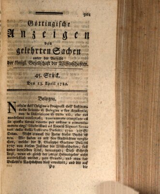 Göttingische Anzeigen von gelehrten Sachen (Göttingische Zeitungen von gelehrten Sachen) Samstag 13. April 1782