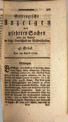 Göttingische Anzeigen von gelehrten Sachen (Göttingische Zeitungen von gelehrten Sachen) Donnerstag 18. April 1782