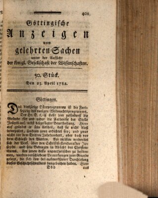 Göttingische Anzeigen von gelehrten Sachen (Göttingische Zeitungen von gelehrten Sachen) Donnerstag 25. April 1782