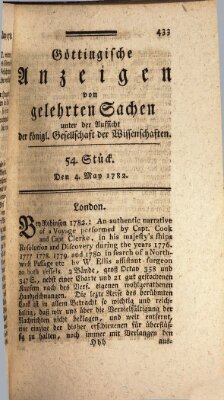 Göttingische Anzeigen von gelehrten Sachen (Göttingische Zeitungen von gelehrten Sachen) Samstag 4. Mai 1782