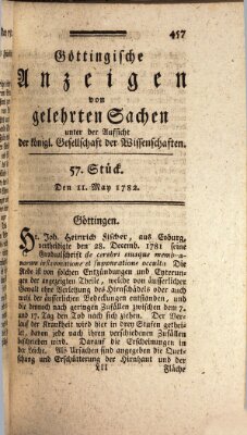 Göttingische Anzeigen von gelehrten Sachen (Göttingische Zeitungen von gelehrten Sachen) Samstag 11. Mai 1782