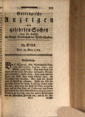 Göttingische Anzeigen von gelehrten Sachen (Göttingische Zeitungen von gelehrten Sachen) Samstag 25. Mai 1782