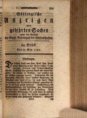 Göttingische Anzeigen von gelehrten Sachen (Göttingische Zeitungen von gelehrten Sachen) Montag 27. Mai 1782