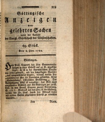 Göttingische Anzeigen von gelehrten Sachen (Göttingische Zeitungen von gelehrten Sachen) Samstag 8. Juni 1782