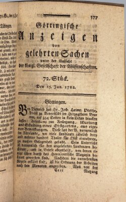 Göttingische Anzeigen von gelehrten Sachen (Göttingische Zeitungen von gelehrten Sachen) Samstag 15. Juni 1782