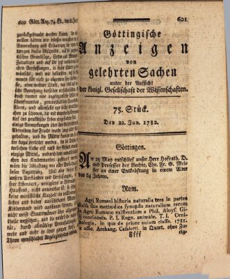 Göttingische Anzeigen von gelehrten Sachen (Göttingische Zeitungen von gelehrten Sachen) Samstag 22. Juni 1782