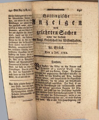 Göttingische Anzeigen von gelehrten Sachen (Göttingische Zeitungen von gelehrten Sachen) Donnerstag 4. Juli 1782