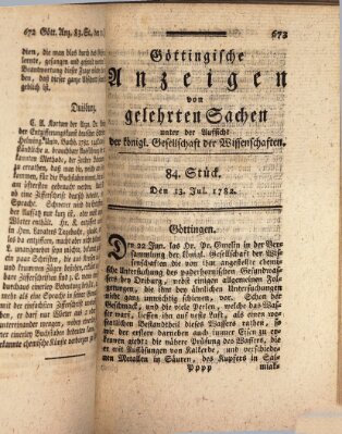 Göttingische Anzeigen von gelehrten Sachen (Göttingische Zeitungen von gelehrten Sachen) Samstag 13. Juli 1782