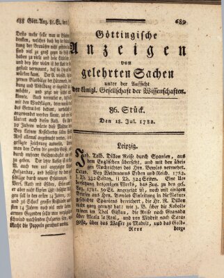 Göttingische Anzeigen von gelehrten Sachen (Göttingische Zeitungen von gelehrten Sachen) Donnerstag 18. Juli 1782