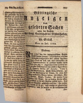 Göttingische Anzeigen von gelehrten Sachen (Göttingische Zeitungen von gelehrten Sachen) Montag 22. Juli 1782